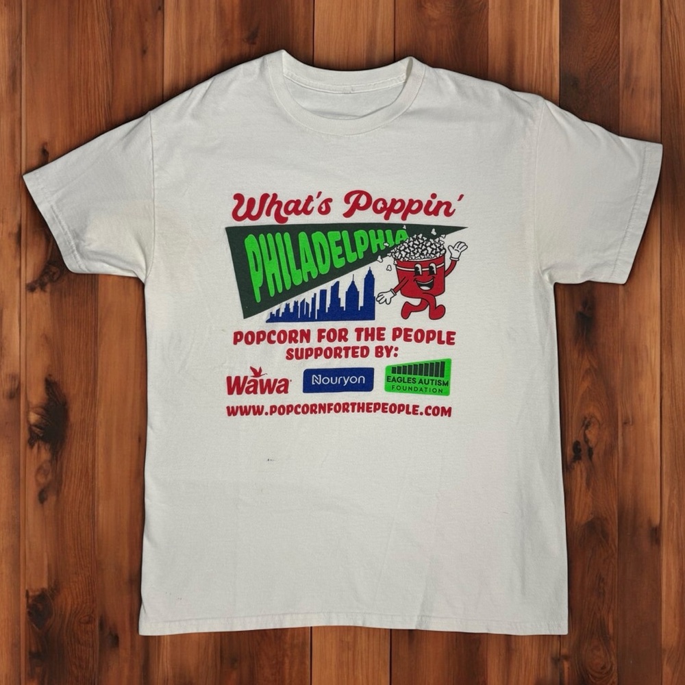Y2K Philadelphia What's Poppin'‎ T-Shirt Wawa Popcorn Graphic Vintage Style Tee